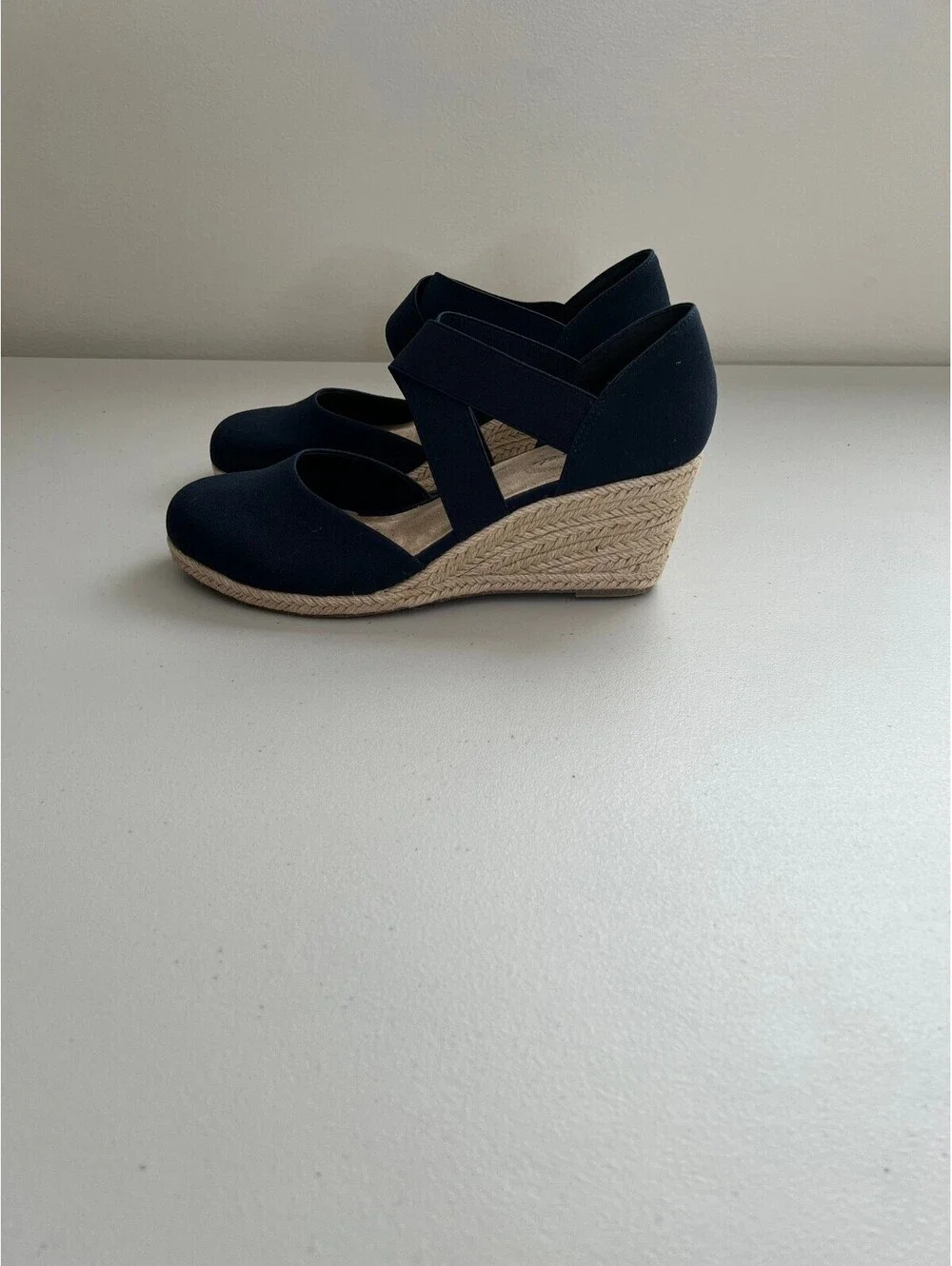 Easy Street Women's Pari Espadrille Wedge Sandals (Navy Canvas) - Size 11.0 M